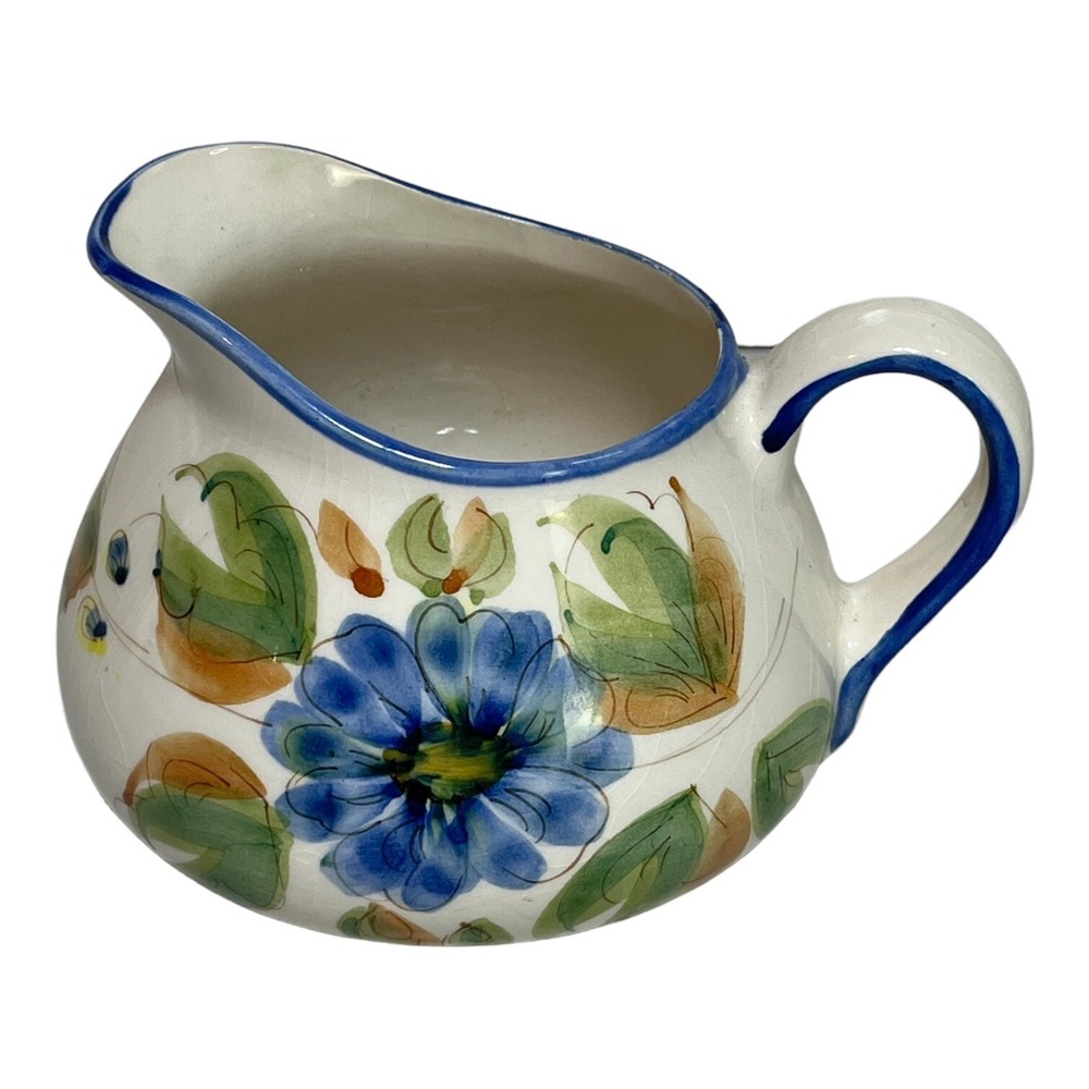 Vintage 1950's Secla Blue and Green Hand Painted Ceramic Pitcher Jug Portugal